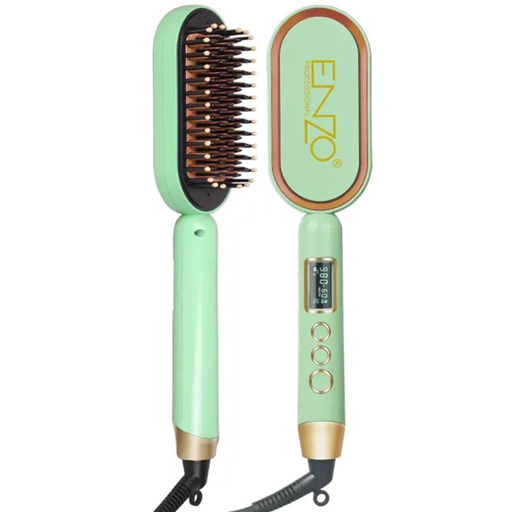 ENZO Sleek Stroke Hair Brush - ceramic heated straightening brush with LED temperature display

