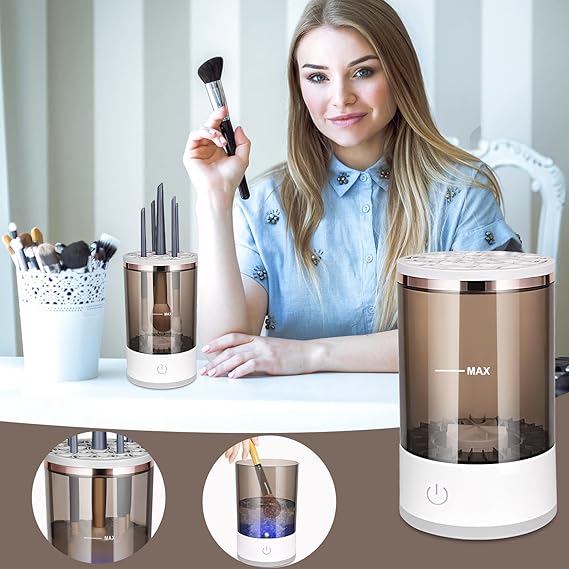 MAX Electric Makeup Brush Cleaner with automatic dual-mode cleaning and drying system
