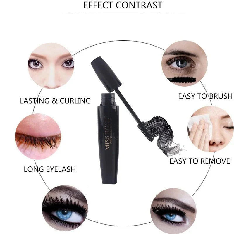 MISS ROSE Curling & Lengthening Mascara effect contrast - Showing lasting curl, long eyelashes, easy application and removal for dramatic voluminous lashes
