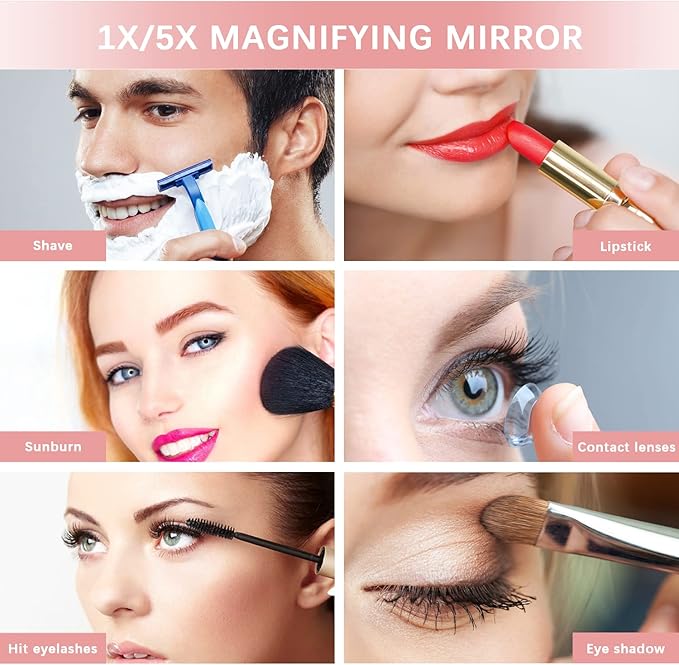 LED Make-Up Mirror in use - Professional magnifying mirror for makeup, grooming and beauty routines
