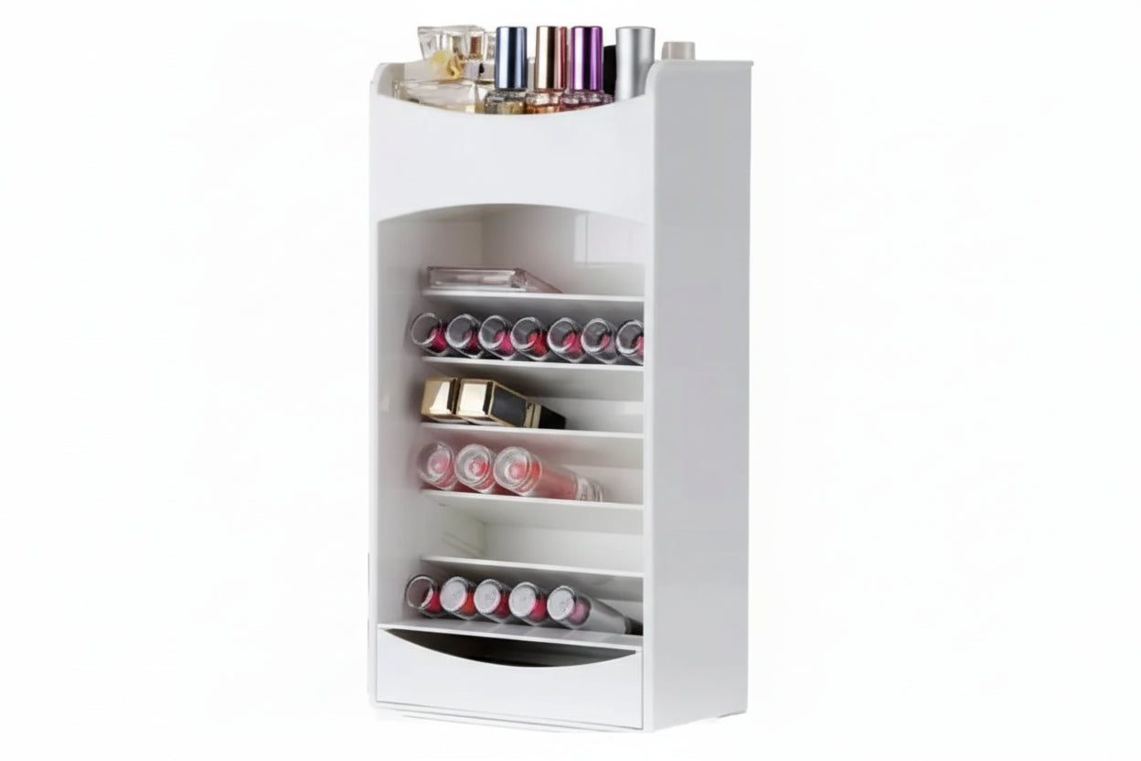 MAKE UP Organizer elegant design - Compact rotating makeup tower with multiple tiers and drawer storage