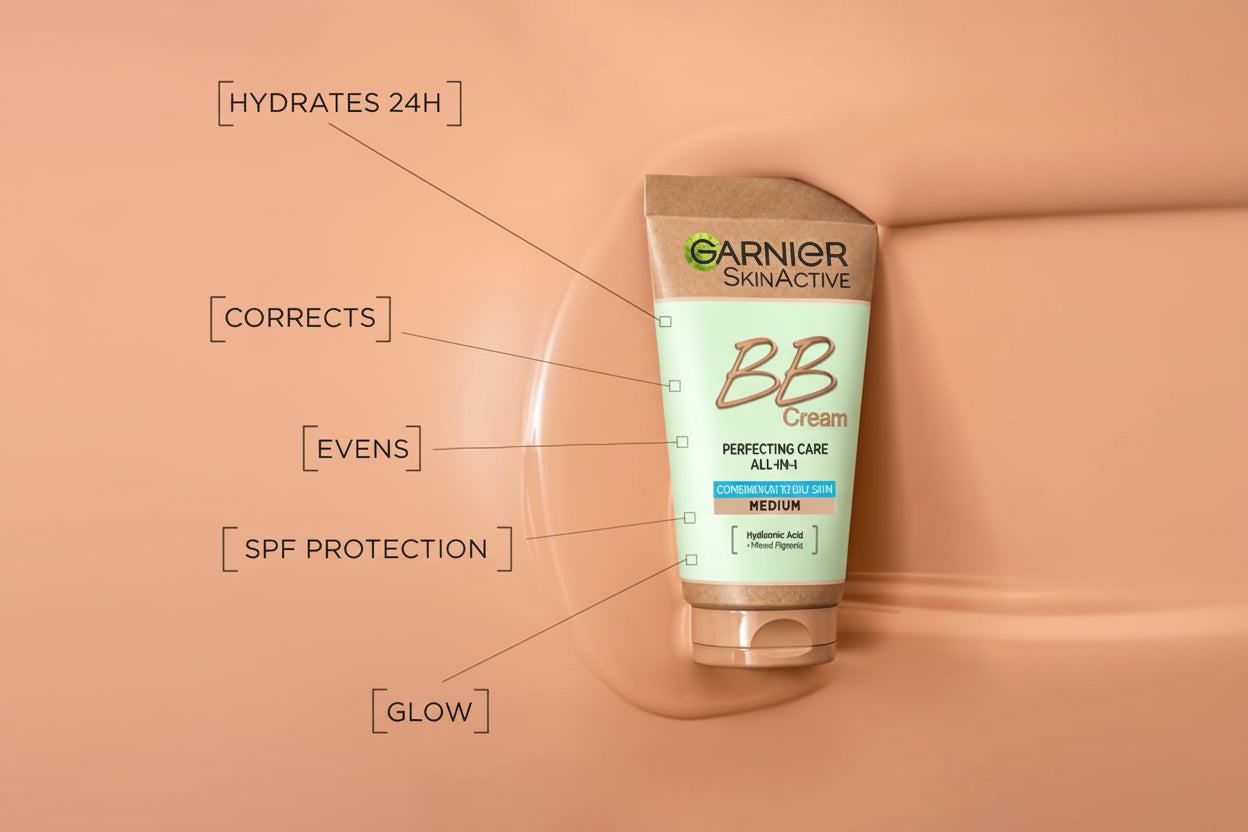 GARNIER Medium BB Cream - multi-benefit formula with SPF protection for flawless complexion
