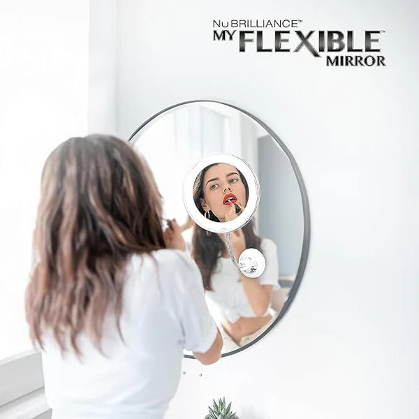 NU BRILLIANE Ultra Flexible Mirror in use - LED magnifying mirror with flexible gooseneck for flawless makeup application

